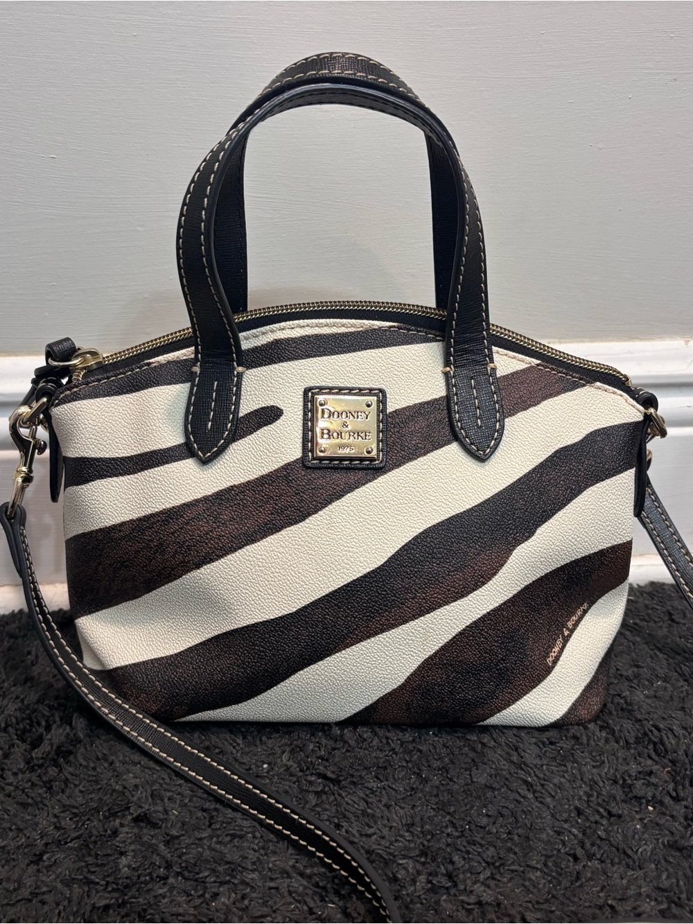 Dooney & Bourke Serengeti Zebra Print "Brielle" Satchel Crossbody Bag.